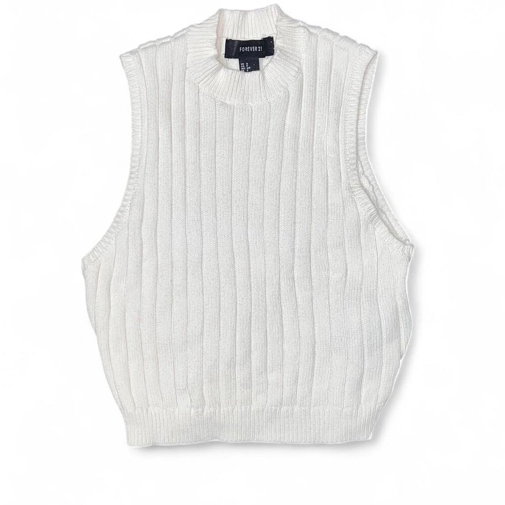 White Ribbed Knit Sweater Tank Top